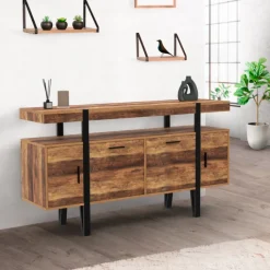 Buffet de salon industriel 4 portes bois et noir