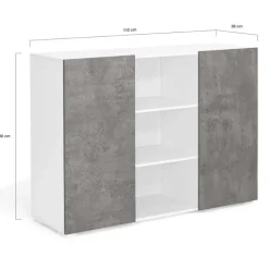 Buffet effet béton et blanc 2 portes