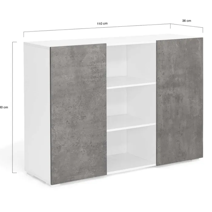 Buffet effet béton et blanc 2 portes