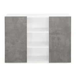 Buffet effet béton et blanc 2 portes