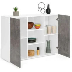 Buffet effet béton et blanc 2 portes