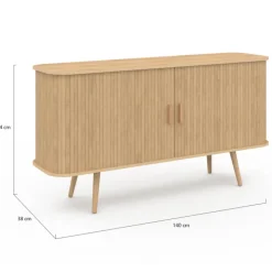 Buffet en bois 140 cm effet lattes avec 2 portes coulissantes