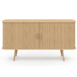 Buffet en bois 140 cm effet lattes avec 2 portes coulissantes