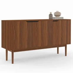 Buffet en bois 140 cm vintage avec 3 portes effet noyer