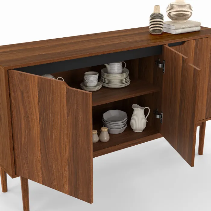 Buffet en bois 140 cm vintage avec 3 portes effet noyer