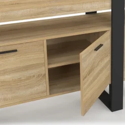 Buffet enfilade 200 cm 4 portes avec niche bois et noir
