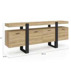 Buffet enfilade 200 cm 4 portes avec niche bois et noir