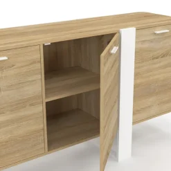 Buffet enfilade 200 cm 4 portes bois et blanc