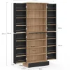 Buffet haut armoire de cuisine H.160 cm 4 portes avec rangements façon hêtre et noir