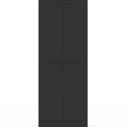 Buffet haut armoire de cuisine H.160 cm 4 portes avec rangements façon hêtre et noir
