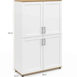 Buffet haut blanc et bois avec 4 portes 125 cm