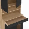 Buffet haut de cuisine bois façon hêtre 80 cm 4 portes + tiroir noir