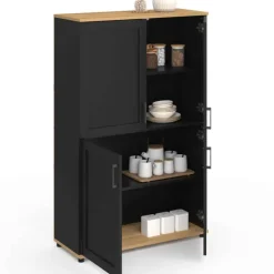 Buffet haut noir et bois avec 4 portes 125 cm
