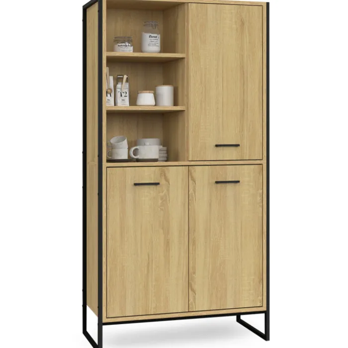 Buffet haut style industriel 160 cm bois et métal avec rangement
