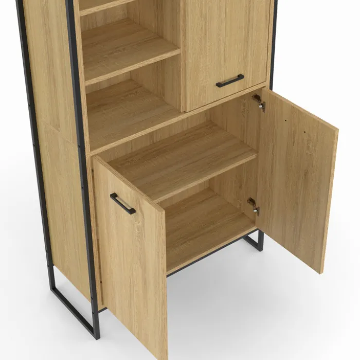 Buffet haut style industriel 160 cm bois et métal avec rangement
