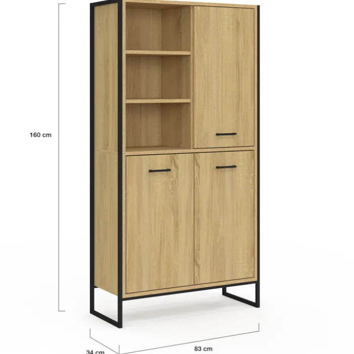 Buffet haut style industriel 160 cm bois et métal avec rangement