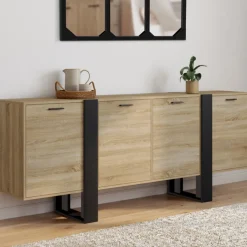 Buffet industriel 200 cm enfilade XXL bois et noir
