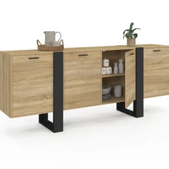 Buffet industriel 200 cm enfilade XXL bois et noir