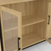 Buffet industriel avec 2 portes vitrées et placards 100 cm