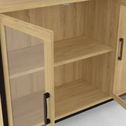 Buffet industriel avec 2 portes vitrées et placards 100 cm