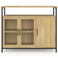 Buffet industriel avec 2 portes vitrées et placards 100 cm