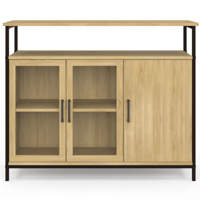 Buffet industriel avec 2 portes vitrées et placards 100 cm