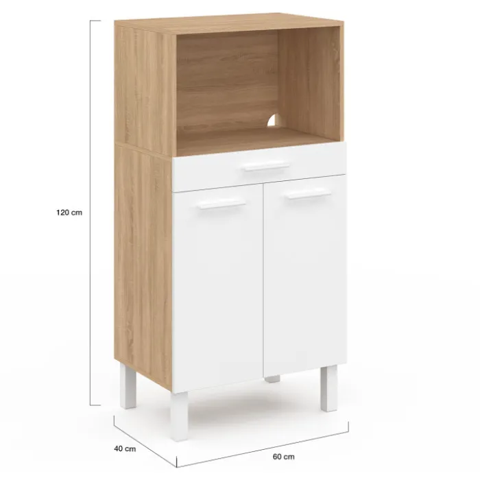 Buffet mi-haut 60 cm 1 tiroir 2 portes blanc