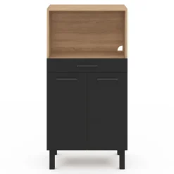 Buffet mi-haut 60 cm avec 1 tiroir et 2 portes façon hêtre et noir