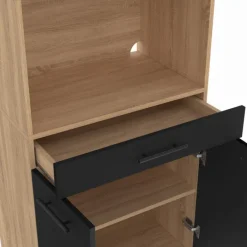 Buffet mi-haut 60 cm avec 1 tiroir et 2 portes façon hêtre et noir