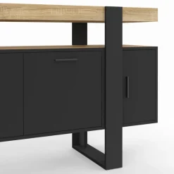 Buffet noir avec plateau bois 140 cm 4 portes