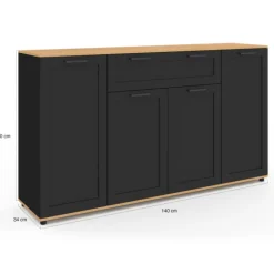 Buffet noir et bois 4 portes 1 tiroir