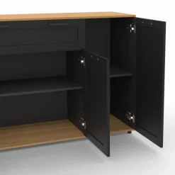 Buffet noir et bois 4 portes 1 tiroir