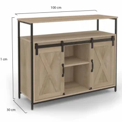 Buffet portes coulissantes grange bois clair effet vieilli