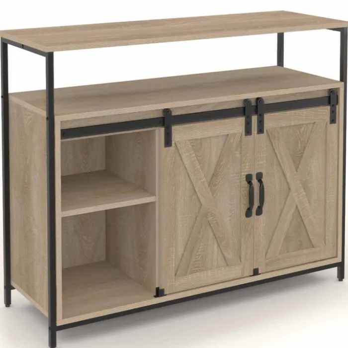 Buffet portes coulissantes grange bois clair effet vieilli