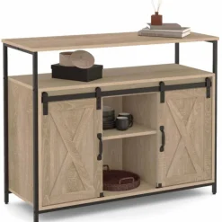 Buffet portes coulissantes grange bois clair effet vieilli