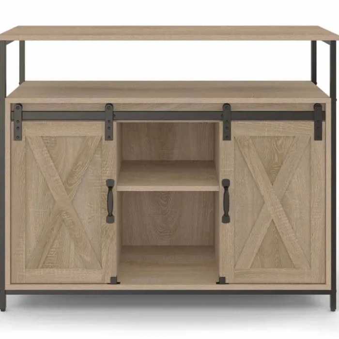 Buffet portes coulissantes grange bois clair effet vieilli