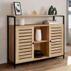 Buffet portes persiennes bois et métal noir