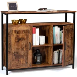Buffet style industriel 2 portes effet bois vieilli 100 cm