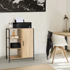 Buffet style industriel avec étagères et placard