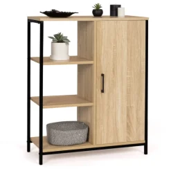 Buffet style industriel avec étagères et placard