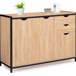 Buffet style industriel bois et métal noir 110 cm