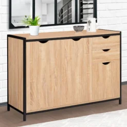 Buffet style industriel bois et métal noir 110 cm