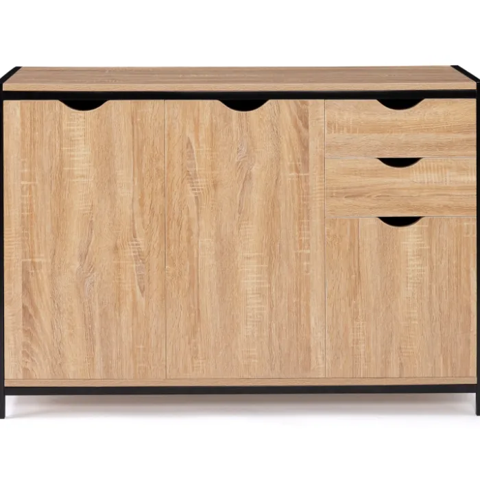 Buffet style industriel bois et métal noir 110 cm