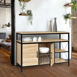 Buffet style industriel bois et métal noir 100 cm