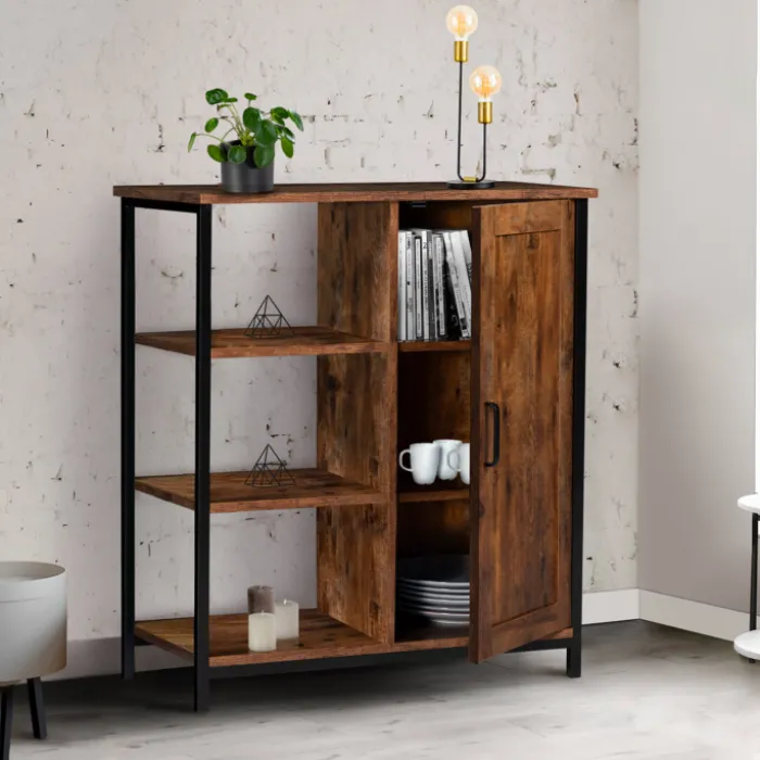 Buffet style industriel effet bois vieilli 70 cm