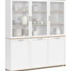 Buffet vaisselier 160 cm meuble de cuisine 6 portes blanc et bois