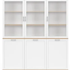 Buffet vaisselier 160 cm meuble de cuisine 6 portes blanc et bois