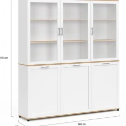 Buffet vaisselier 160 cm meuble de cuisine 6 portes blanc et bois