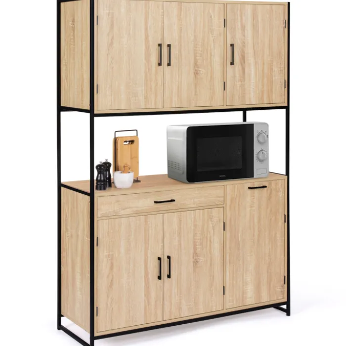 Buffet vaisselier industriel 120 cm 6 portes 1 tiroir