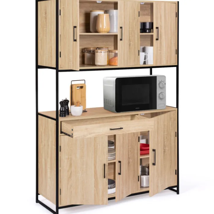 Buffet vaisselier industriel 120 cm 6 portes 1 tiroir